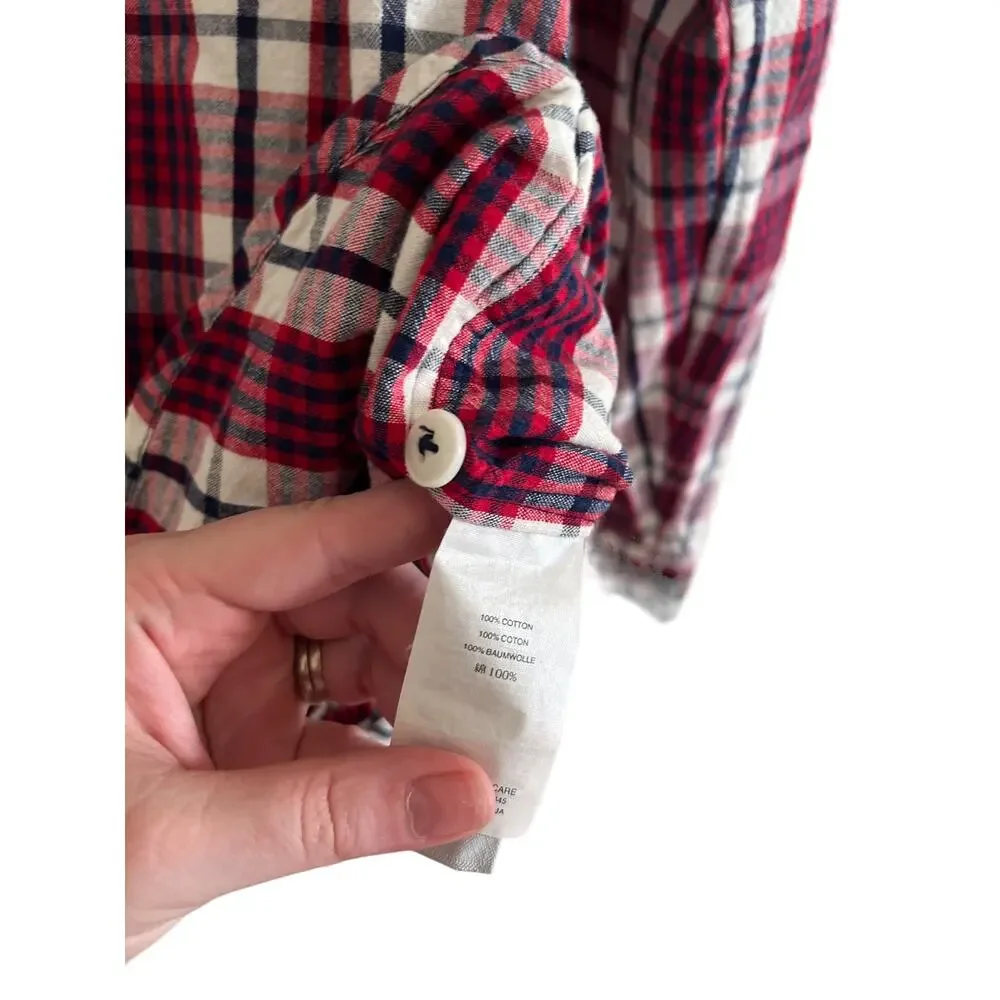 J Crew Mens Long Sleeve Red and White Plaid Button Down Shirt Size Large